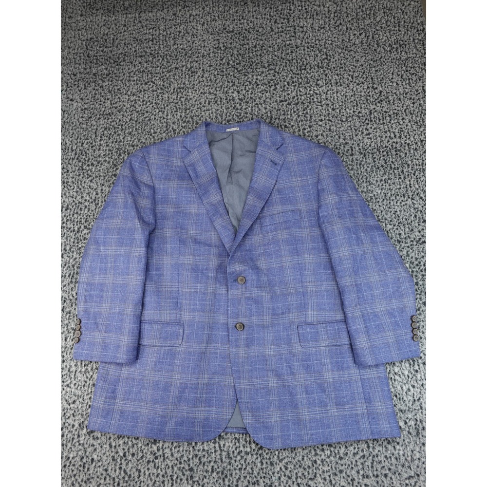 Joseph Abboud Sport Coat Mens 50R Blue Plaid Wool Blazer San‎ Ildefonso Cloth